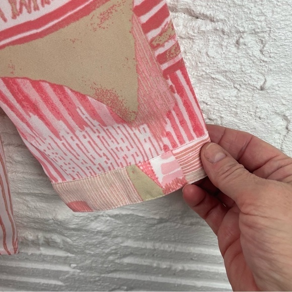 Chico's Drapey Pullover Top Hi-Lo Hem Front Tie V-Neck Pink Tan Abstract Print S - Picture 3 of 13